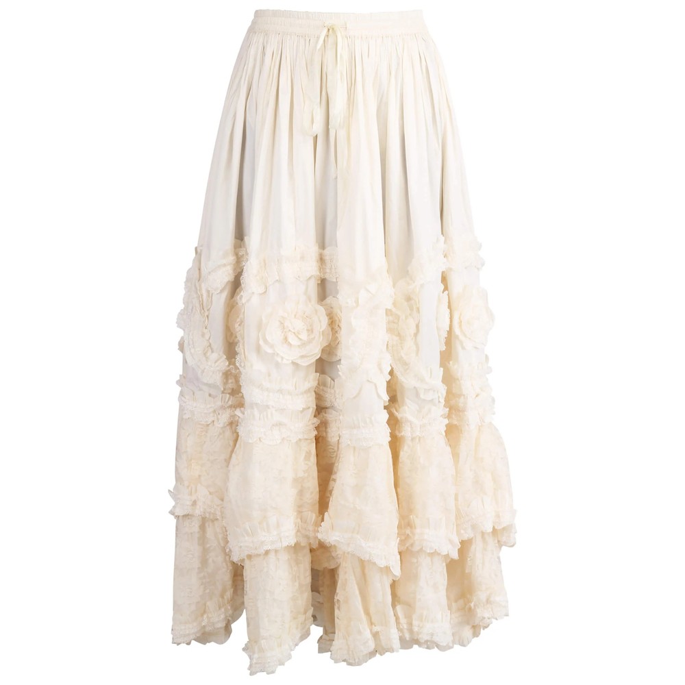 Attitude Corsets - Claribel Rococo Cupcake Taffeta Lange rok - Ivoorkleurig